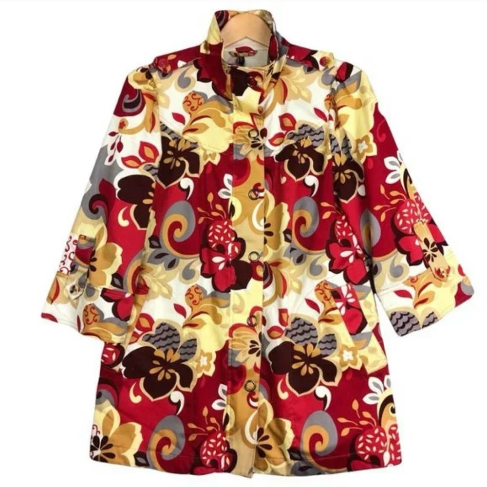 Ambition Floral Utility Trench Coat Jacket women’ Size Large Retro Lightweight